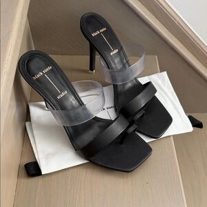 Black Suede Studio Black Heels with Clear Straps